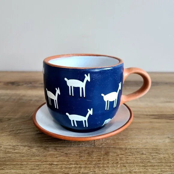 Peru red clay handmade hand painted tea/coffee cup with saucer. - Picture 1 of 6